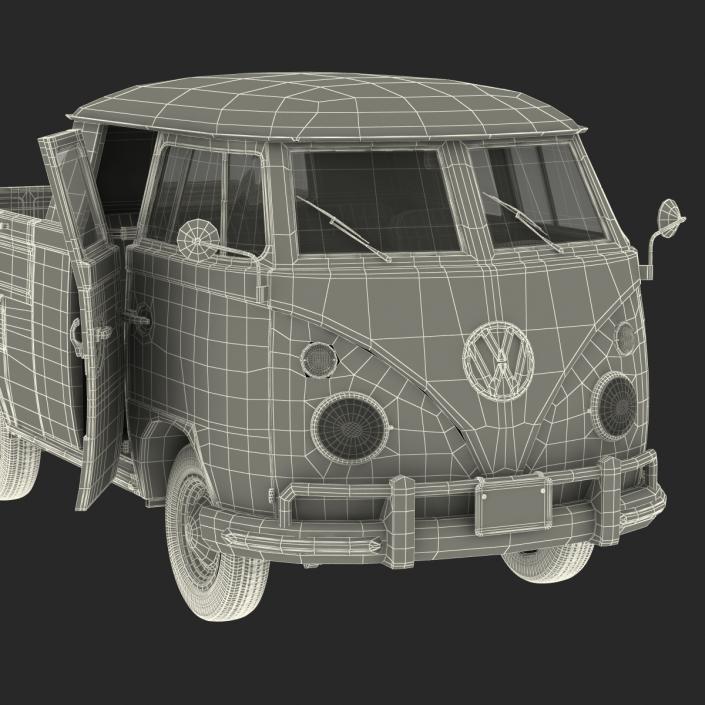 3D Volkswagen Type 2 Double Cab Pick Up Rigged Blue model