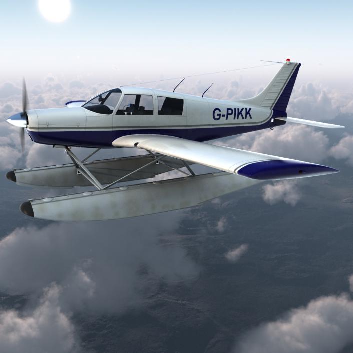 3D Light Aircraft Piper PA-28 Cherokee Seaplane 2