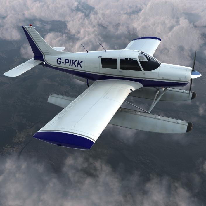 3D Light Aircraft Piper PA-28 Cherokee Seaplane 2