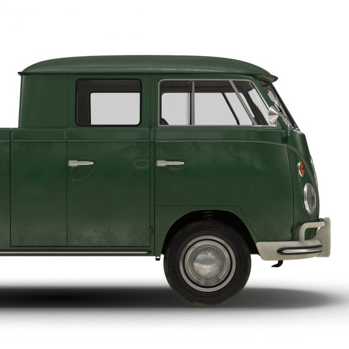 3D Volkswagen Type 2 Double Cab Pick Up Rigged Green 2