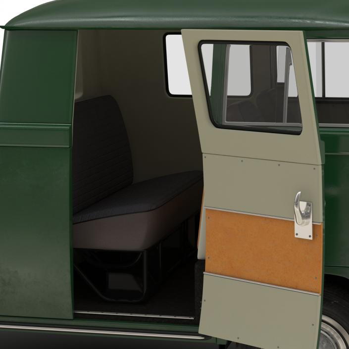 3D Volkswagen Type 2 Double Cab Pick Up Rigged Green 2