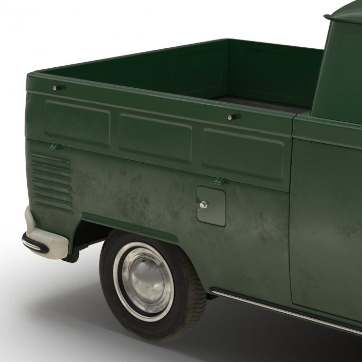 3D Volkswagen Type 2 Double Cab Pick Up Rigged Green 2