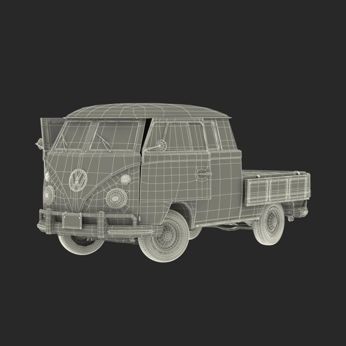 3D Volkswagen Type 2 Double Cab Pick Up Rigged Green 2