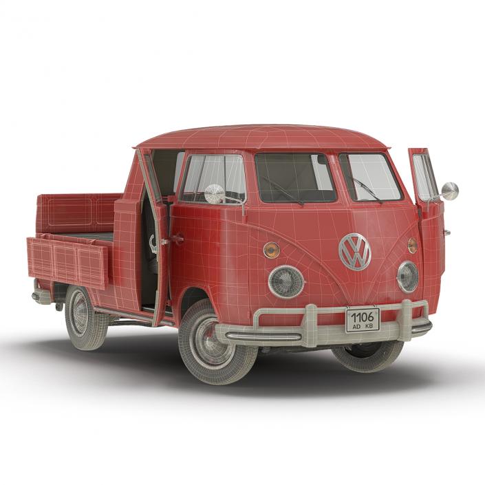 Volkswagen Type 2 Double Cab Pick Up Rigged Red 3D