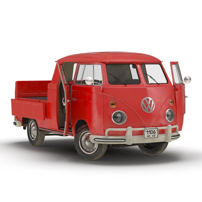 Volkswagen Type 2 Double Cab Pick Up Rigged Red 3D