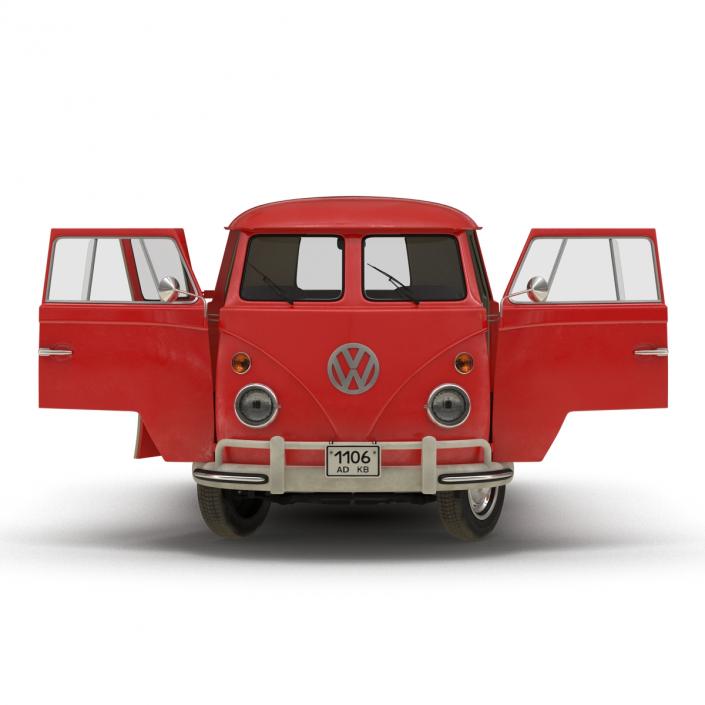 Volkswagen Type 2 Double Cab Pick Up Rigged Red 3D