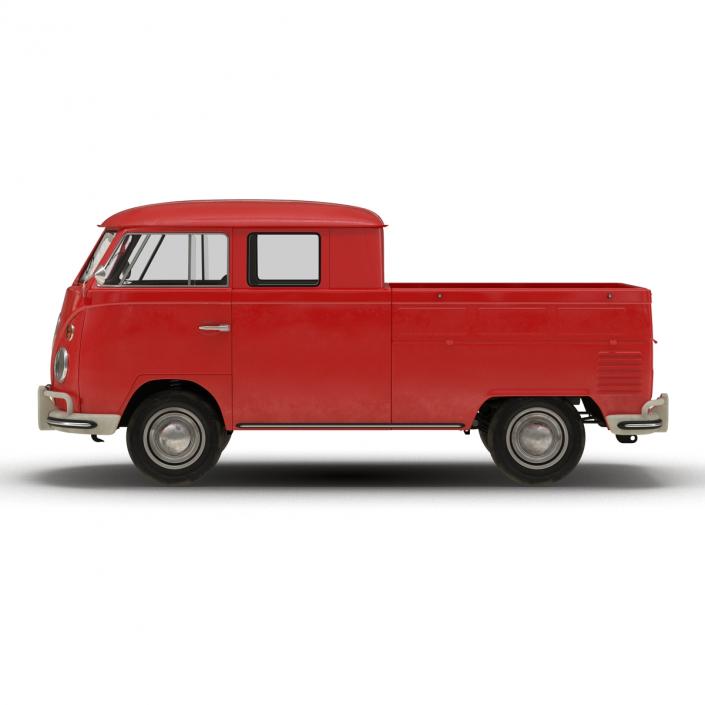 Volkswagen Type 2 Double Cab Pick Up Rigged Red 3D