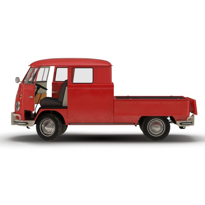 Volkswagen Type 2 Double Cab Pick Up Rigged Red 3D