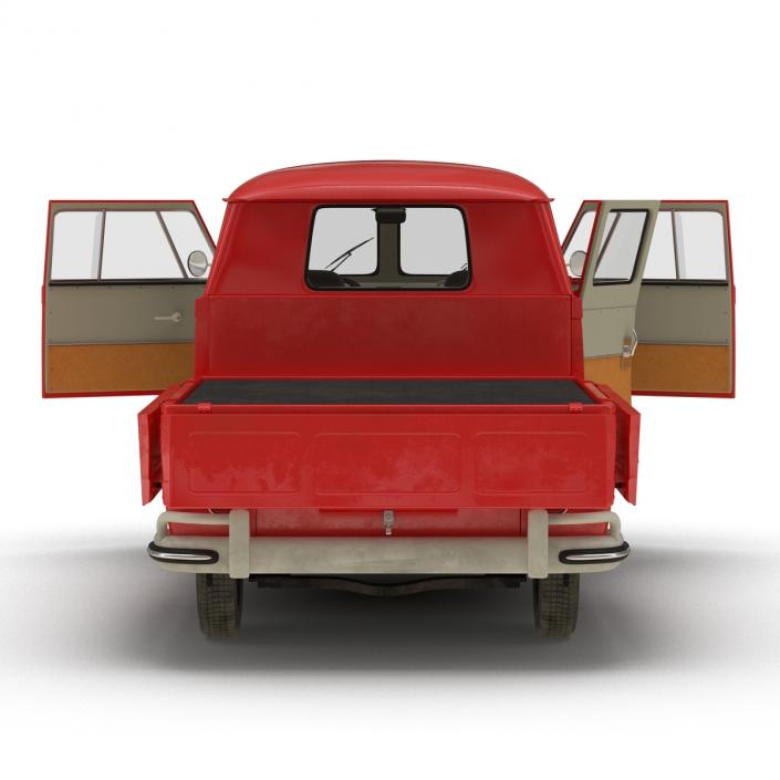 Volkswagen Type 2 Double Cab Pick Up Rigged Red 3D