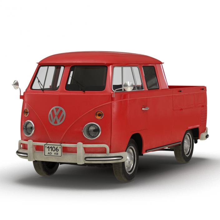 Volkswagen Type 2 Double Cab Pick Up Rigged Red 3D