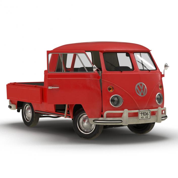 Volkswagen Type 2 Double Cab Pick Up Rigged Red 3D