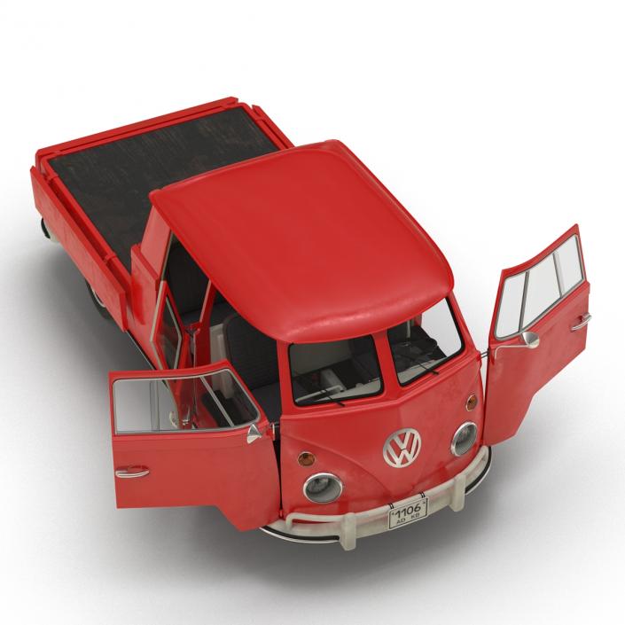 Volkswagen Type 2 Double Cab Pick Up Rigged Red 3D