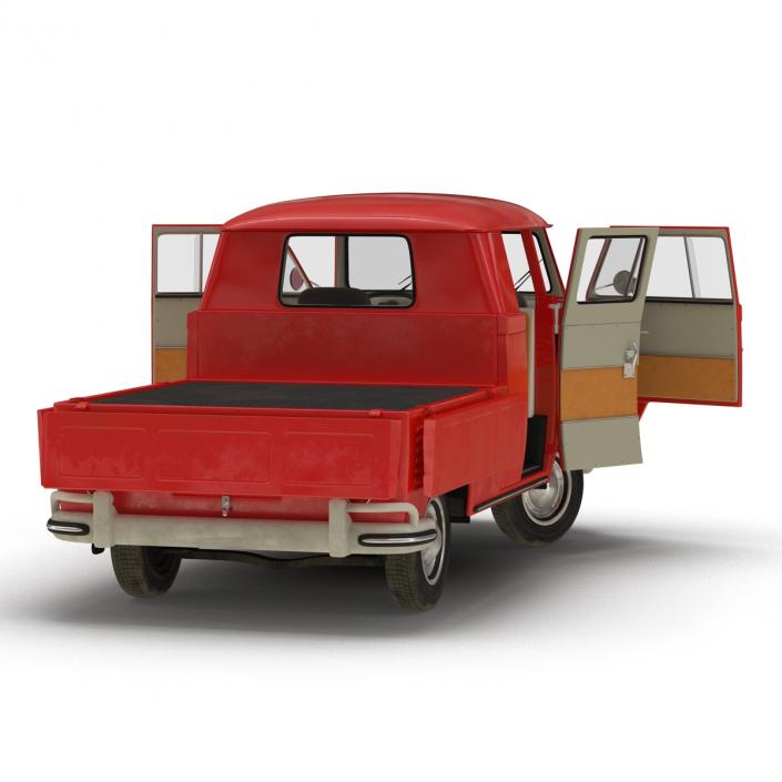 Volkswagen Type 2 Double Cab Pick Up Rigged Red 3D