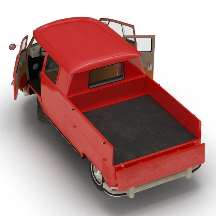 Volkswagen Type 2 Double Cab Pick Up Rigged Red 3D