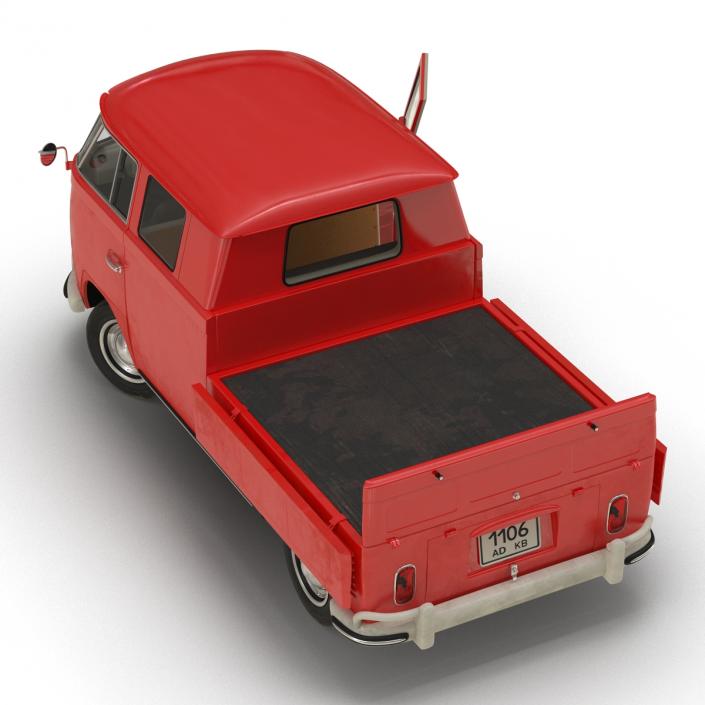 Volkswagen Type 2 Double Cab Pick Up Rigged Red 3D