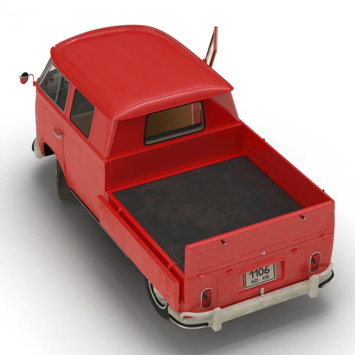 Volkswagen Type 2 Double Cab Pick Up Rigged Red 3D