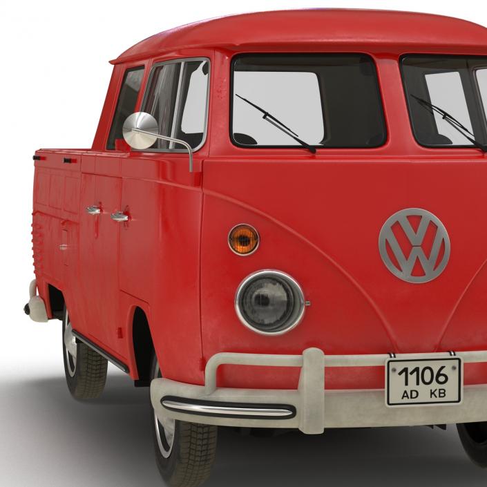 Volkswagen Type 2 Double Cab Pick Up Rigged Red 3D