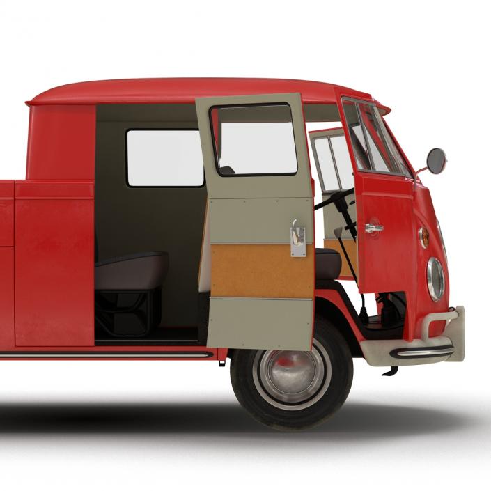 Volkswagen Type 2 Double Cab Pick Up Rigged Red 3D