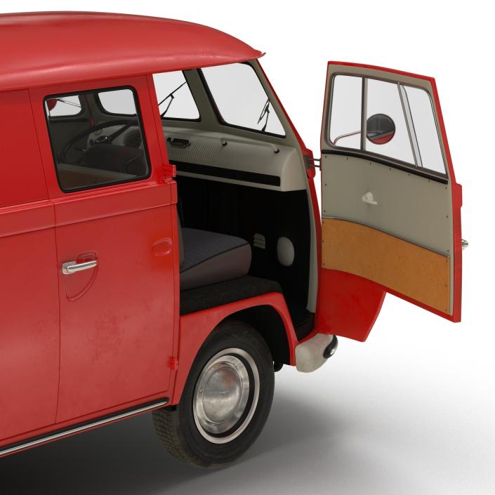 Volkswagen Type 2 Double Cab Pick Up Rigged Red 3D