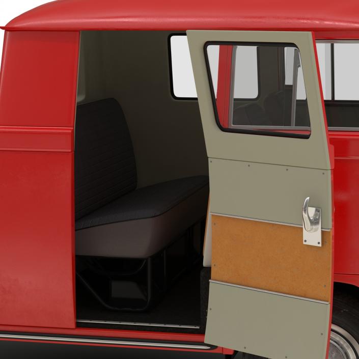 Volkswagen Type 2 Double Cab Pick Up Rigged Red 3D