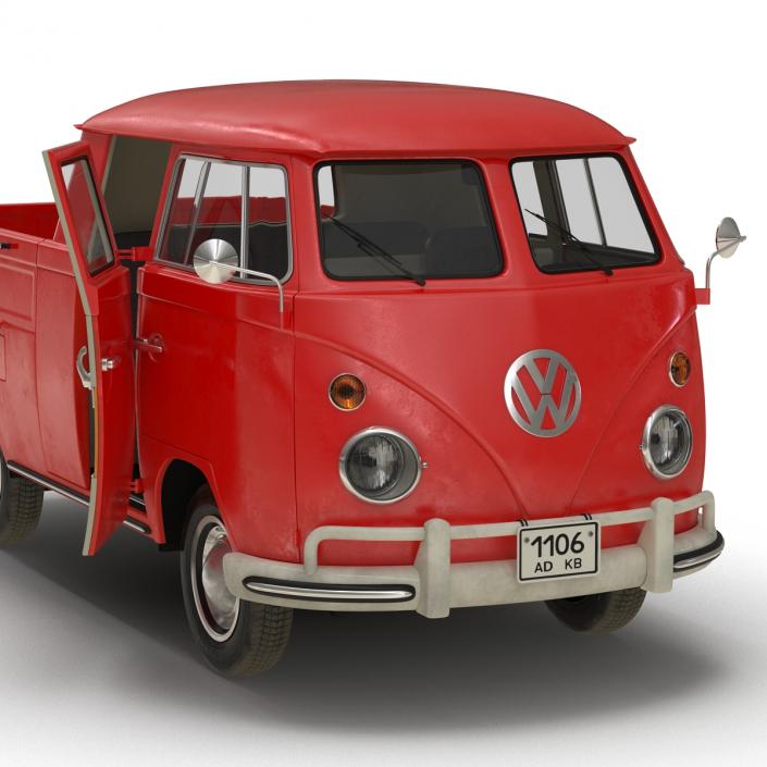 Volkswagen Type 2 Double Cab Pick Up Rigged Red 3D