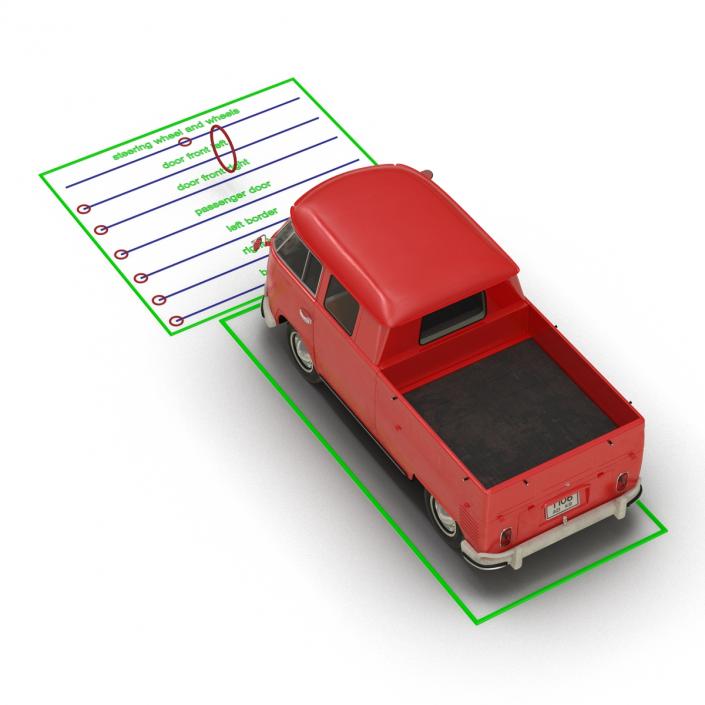 Volkswagen Type 2 Double Cab Pick Up Rigged Red 3D