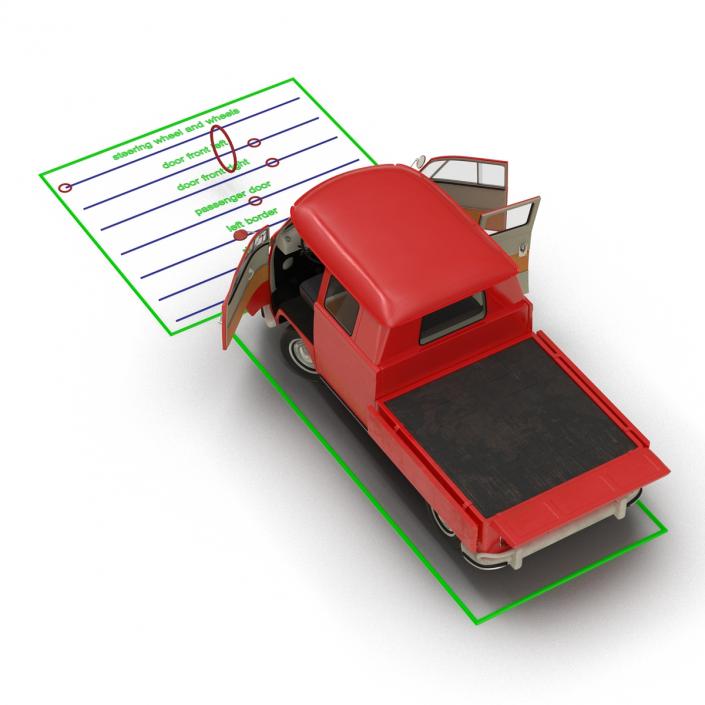 Volkswagen Type 2 Double Cab Pick Up Rigged Red 3D