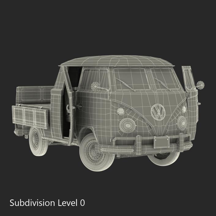 Volkswagen Type 2 Double Cab Pick Up Rigged Red 3D