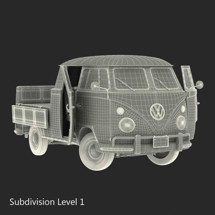 Volkswagen Type 2 Double Cab Pick Up Rigged Red 3D