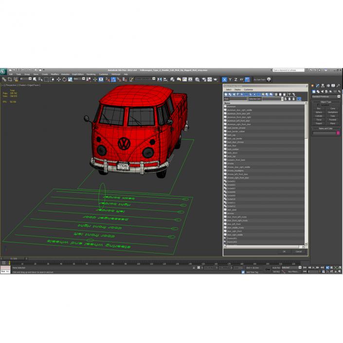 Volkswagen Type 2 Double Cab Pick Up Rigged Red 3D