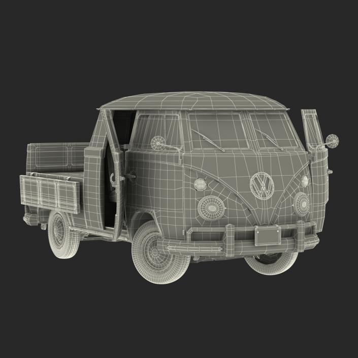 Volkswagen Type 2 Double Cab Pick Up Rigged Red 3D