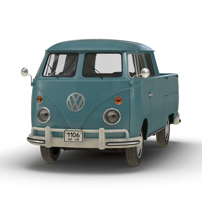 Volkswagen Type 2 Double Cab Pick Up Simple Interior Blue 3D