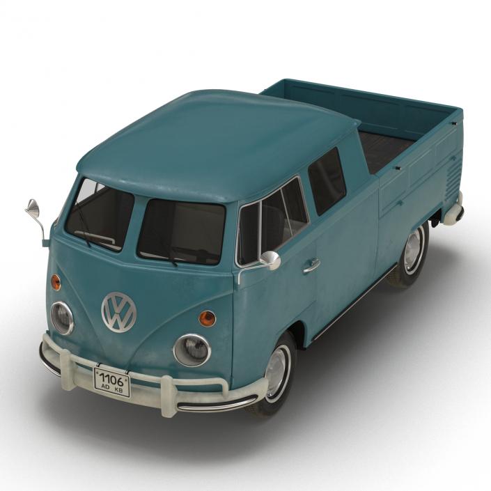 Volkswagen Type 2 Double Cab Pick Up Simple Interior Blue 3D