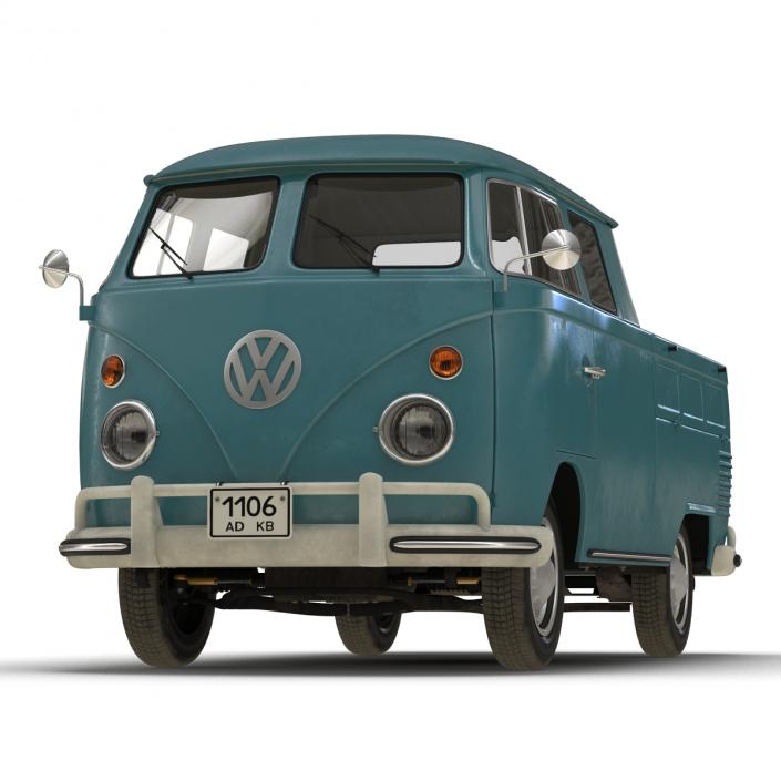 Volkswagen Type 2 Double Cab Pick Up Simple Interior Blue 3D