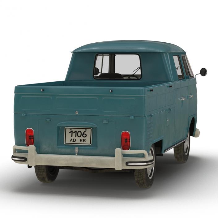 Volkswagen Type 2 Double Cab Pick Up Simple Interior Blue 3D