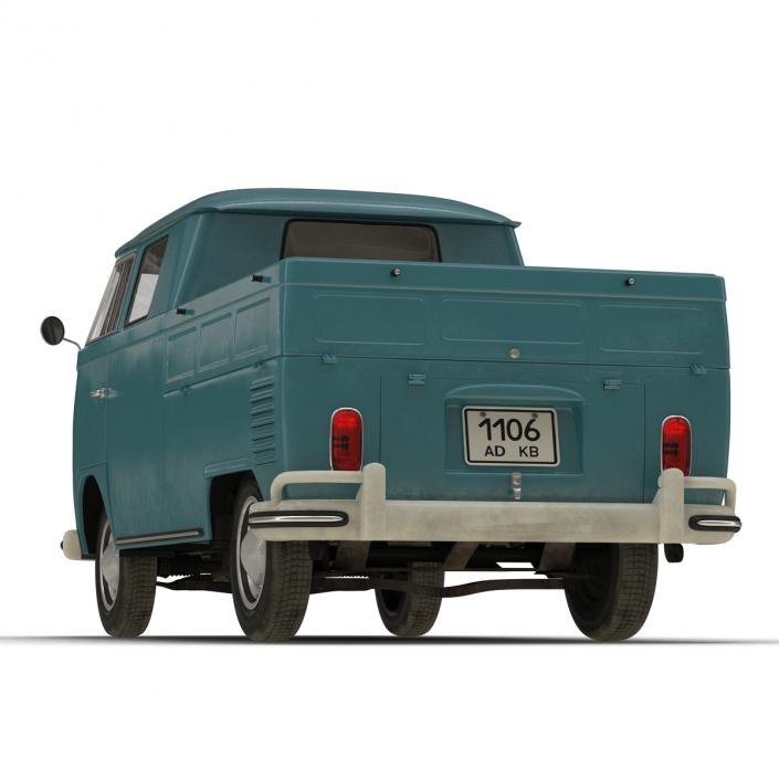 Volkswagen Type 2 Double Cab Pick Up Simple Interior Blue 3D