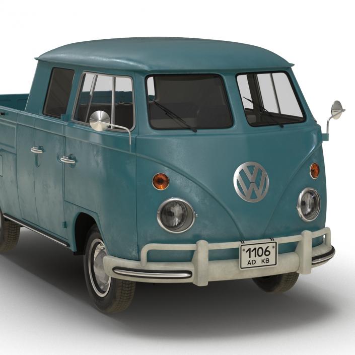 Volkswagen Type 2 Double Cab Pick Up Simple Interior Blue 3D