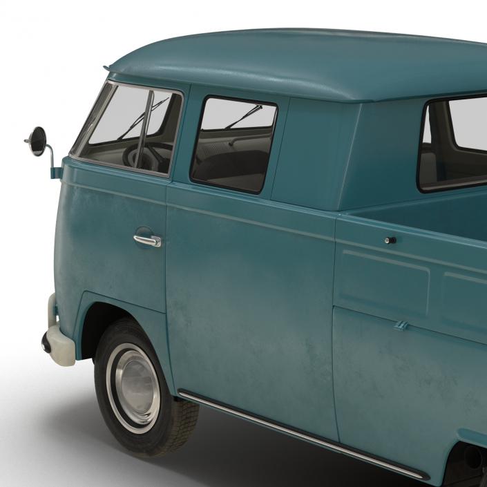 Volkswagen Type 2 Double Cab Pick Up Simple Interior Blue 3D