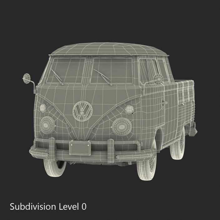 Volkswagen Type 2 Double Cab Pick Up Simple Interior Blue 3D