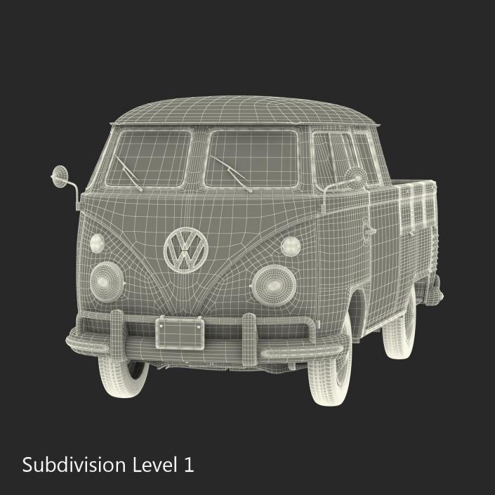 Volkswagen Type 2 Double Cab Pick Up Simple Interior Blue 3D