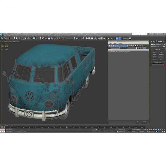 Volkswagen Type 2 Double Cab Pick Up Simple Interior Blue 3D