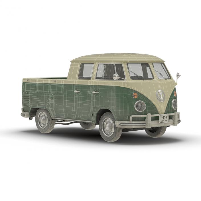 3D Volkswagen Type 2 Double Cab Pick Up Simple Interior Green model