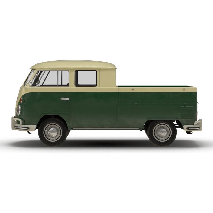 3D Volkswagen Type 2 Double Cab Pick Up Simple Interior Green model