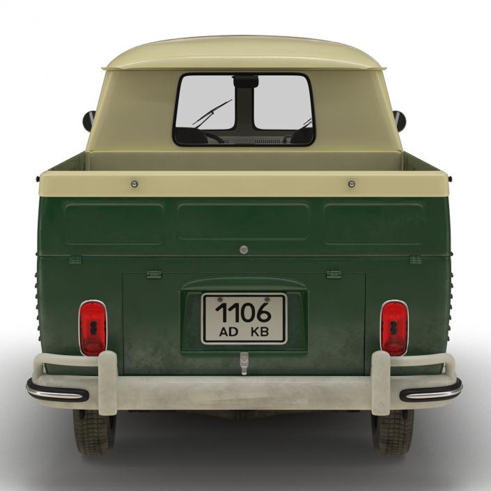 3D Volkswagen Type 2 Double Cab Pick Up Simple Interior Green model