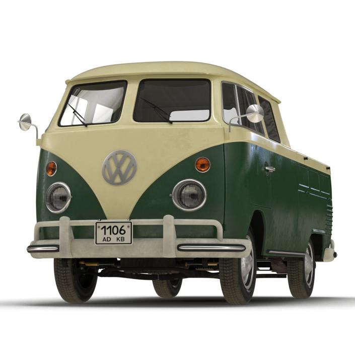 3D Volkswagen Type 2 Double Cab Pick Up Simple Interior Green model