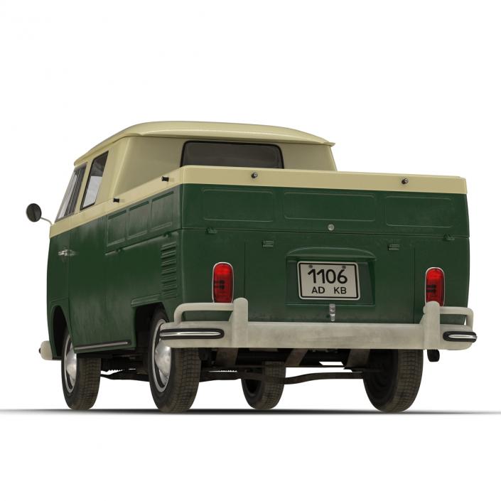 3D Volkswagen Type 2 Double Cab Pick Up Simple Interior Green model