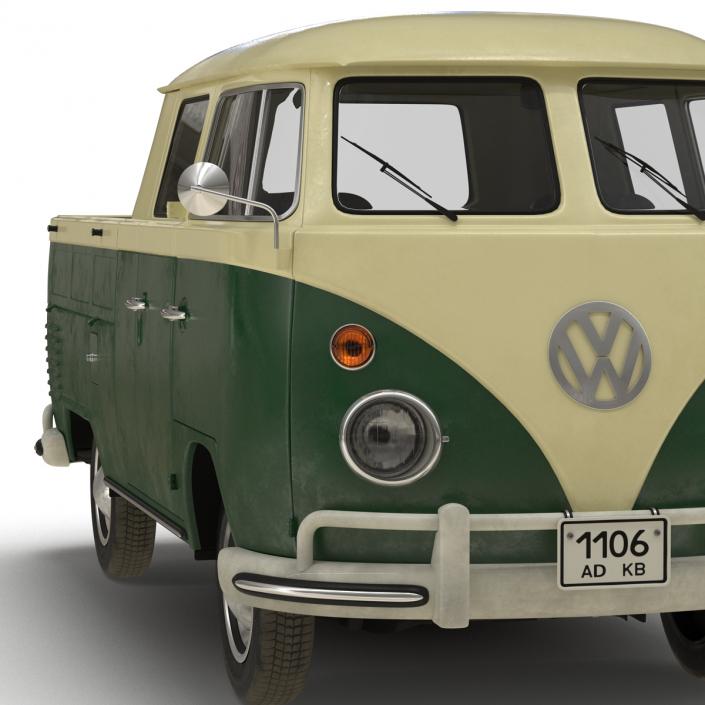 3D Volkswagen Type 2 Double Cab Pick Up Simple Interior Green model