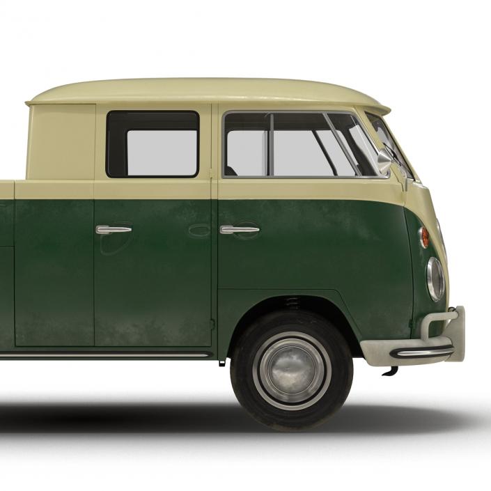 3D Volkswagen Type 2 Double Cab Pick Up Simple Interior Green model