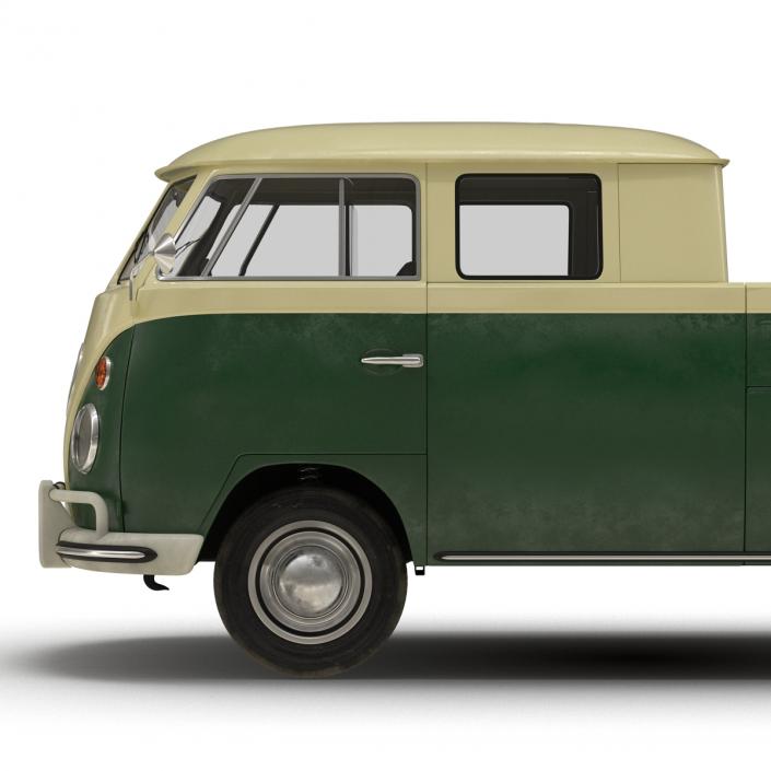 3D Volkswagen Type 2 Double Cab Pick Up Simple Interior Green model