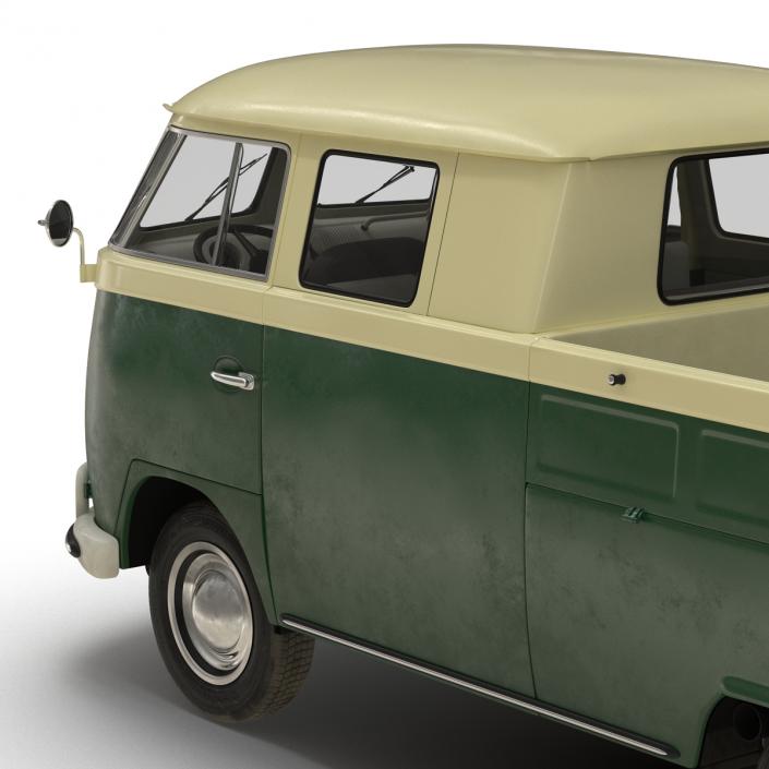 3D Volkswagen Type 2 Double Cab Pick Up Simple Interior Green model